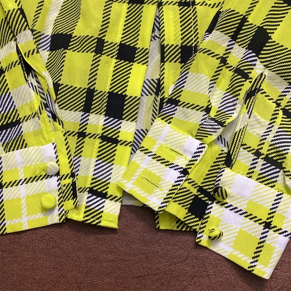 Alice + Olivia Plaid Button-Up Shirt in Yellow and Black size XS - Picture 9 of 9